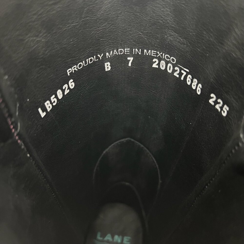 Lane Saratoga Womens Square Toe Cowboy Boots Sz 7 Black Leather Western Mid Calf - Picture 9 of 11